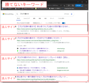 画像：勝ないキーワードの検索結果